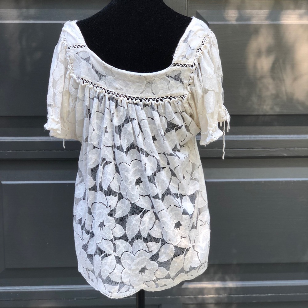🍒SOLD Trulli Ivory Sheer Lace Top Medium EUC - Picture 3 of 4